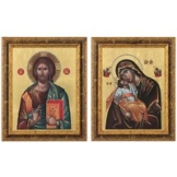 2 Bilder 'Christus Pantokrator' + 'Madonna Glikofilussa' im Set, gerahmt