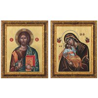 2 Bilder 'Christus Pantokrator' + 'Madonna Glikofilussa' im Set, gerahmt