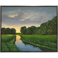 Arnold Voet: Bild 'Sonnenuntergang am Flüsschen' (2021) (Original / Unikat), gerahmt