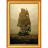 Caspar David Friedrich: Bild 'Segelschiff im Nebel' (1815), gerahmt