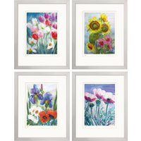 Christine Kremkau: 4 Blumenbilder im Set, gerahmt