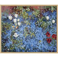 Frank Suplie: Bild 'Vergissmeinnicht, weiße und rote Tulpen' (2020) (Original / Unikat), gerahmt