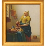 Jan Vermeer van Delft: Bild 'Dienstmagd mit Milchkrug' (1658), gerahmt
