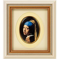 Jan Vermeer van Delft: Miniatur-Porzellanbild 'Das Mädchen mit dem Perlenohrring' (1665), gerahmt