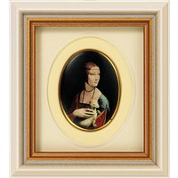 Leonardo da Vinci: Miniatur-Porzellanbild 'Dame mit Hermelin' (1488-90), gerahmt