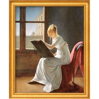 Marie-Denise Villers: Bild 'Zeichnende junge Frau' (1801), gerahmt