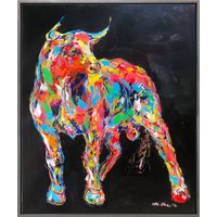 Nicole Leidenfrost: Bild 'Happy Mood Bull' (2022) (Original / Unikat), gerahmt