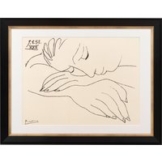 Pablo Picasso: Bild 'War and Peace - Sleeping woman' (1952), Version schwarz-goldfarben gerahmt