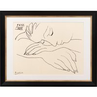 Pablo Picasso: Bild 'War and Peace - Sleeping woman' (1952), Version schwarz-goldfarben gerahmt