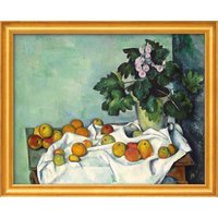 Paul Cézanne: Bild 'Stillleben mit Äpfeln und Primeln' (frühe 1890er), gerahmt