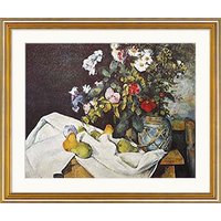 Paul Cézanne: Bild 'Stillleben mit Blumen und Früchten', gerahmt