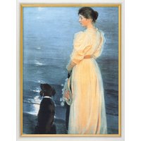 Peder Severin Kroyer: Bild 'Sommerabend bei Skagen (Mondlicht am Meer)' (1892), gerahmt
