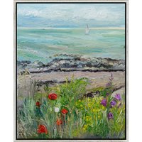Ute Meyer: Bild 'Wiesenblumen am Meer / Vejsnæs / Ærø' (2025) (Original / Unikat), gerahmt