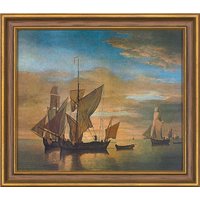 Willem van de Velde: Bild 'Schiffe auf ruhiger See im Abendlicht' (1685), gerahmt