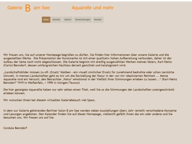 Startseite der Website von Salon B am See